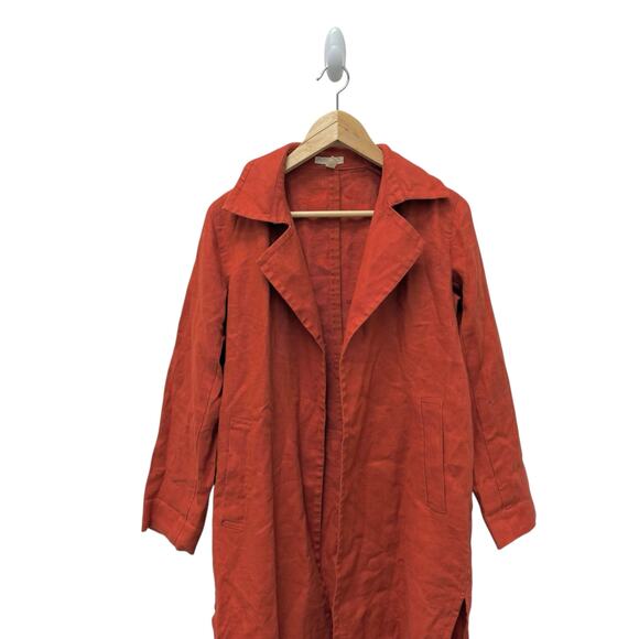 Eileen Fisher Organic Linen Trench Coat Orange Women’s Size PP (2P/4P)‎ - Picture 6 of 13
